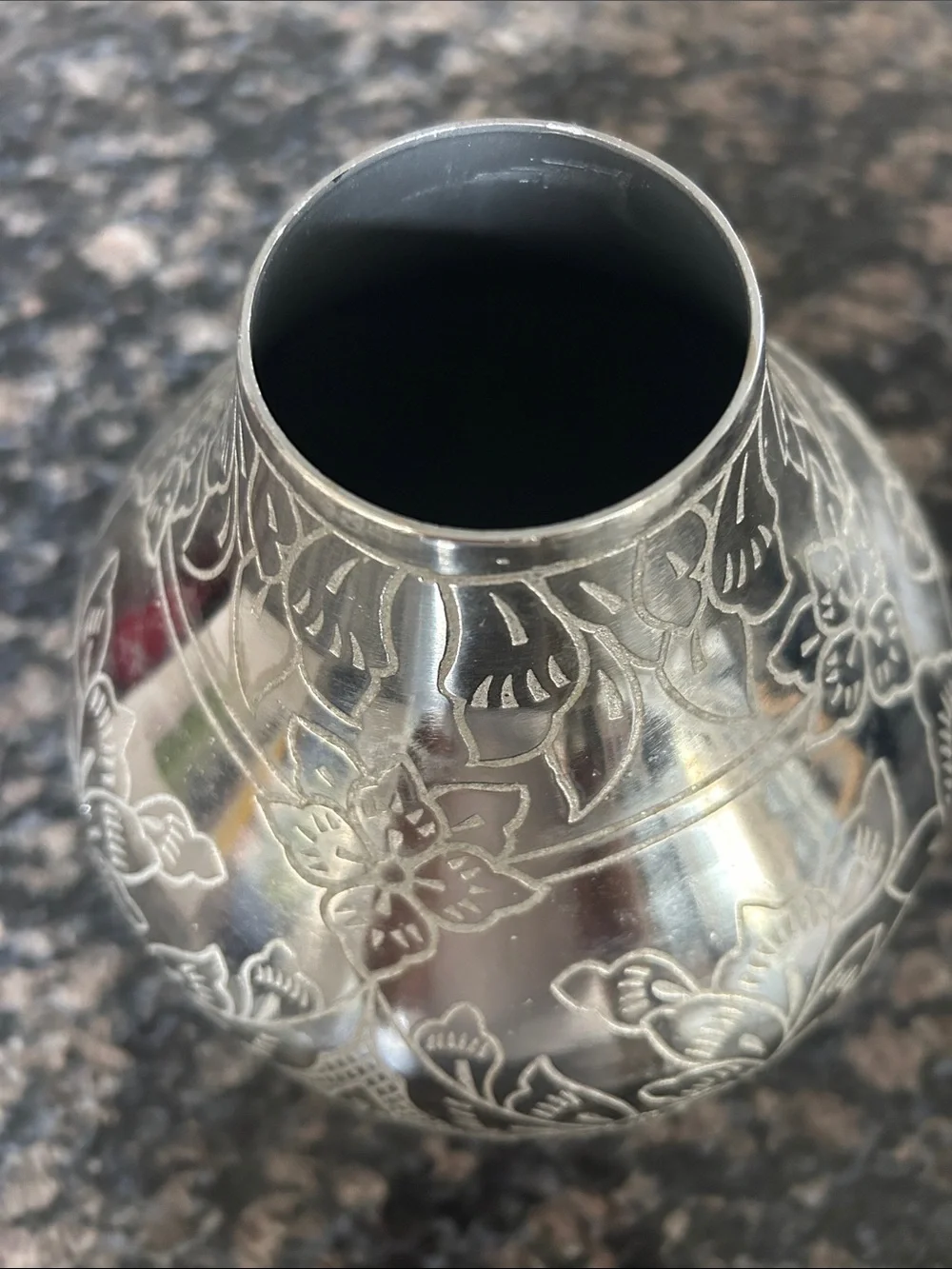 ASHLAND ETCHED SILVER FLORAL METAL VASE NWT